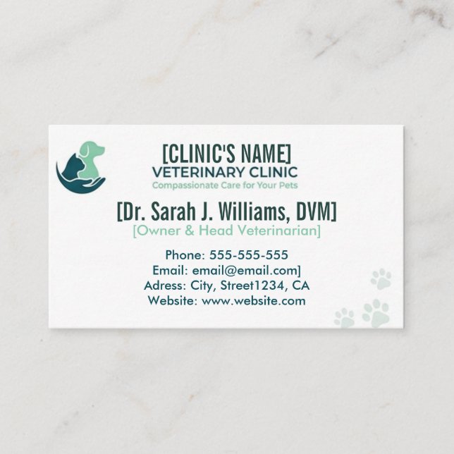 Modern Minimalistisk Veterinärklinik & Husdjursvår Visitkort (Framsida)