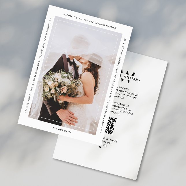 Modern minimalistisk vigselmonogram vit spara datumet (Modern Minimalist Wedding Monogram White Save The Date
)