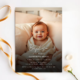Modern minimalistisk, vit Baby-fotodobaptism Inbjudningar
