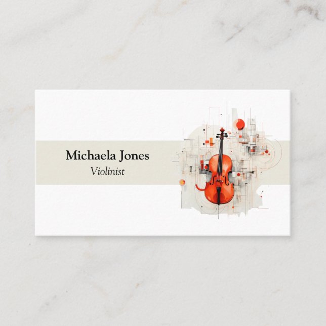 Modern minimalistisk vit beige violinist visitkort (Framsida)