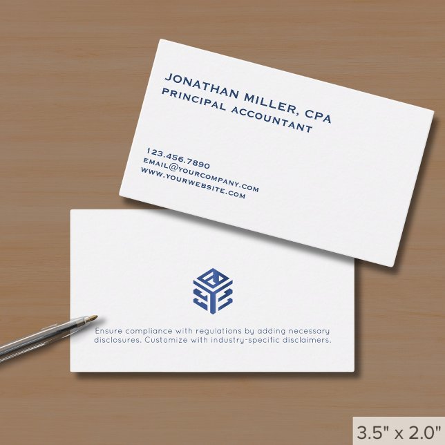 Modern minimalistisk vit blå Logotyp Visitkort (Skapare uppladdad)
