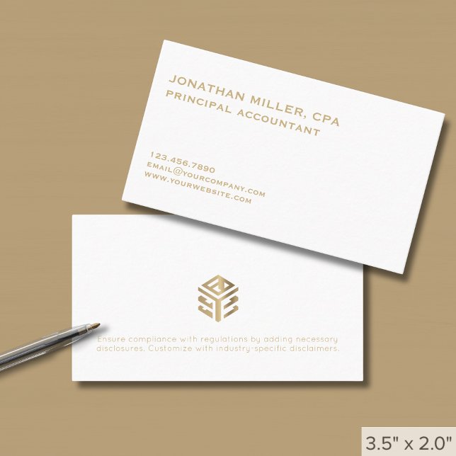 Modern minimalistisk vit Guld-Logotyp Visitkort (Skapare uppladdad)