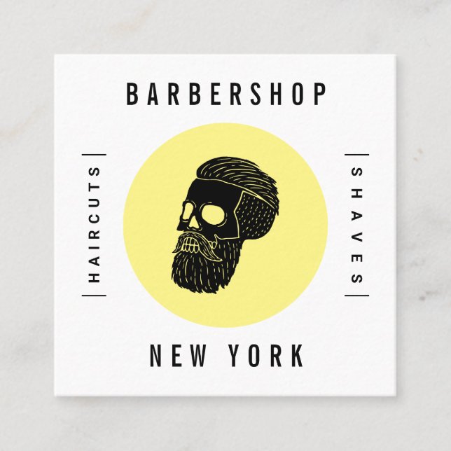 Modern minimalistisk vit gult barber-skalle tidsbeställning kort (Framsida)
