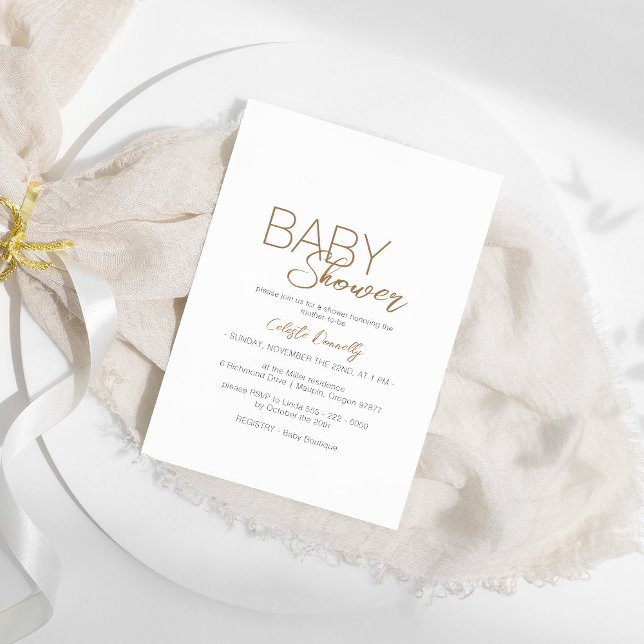 Modern minimalistisk vit könsuppehållande babystöt inbjudningar (Skapare uppladdad)