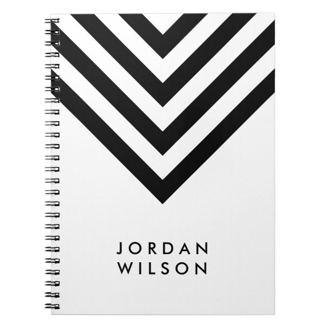 Modern minimalistisk vit med svart Chevron Anteckningsbok Med Spiral (Framsidan)