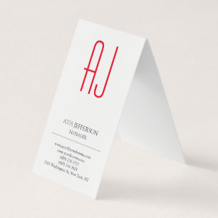 Modern minimalistisk vit monogram röd slinga visitkort