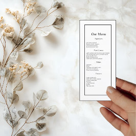 Modern minimalistisk vit på svarta Bröllop-middage Meny