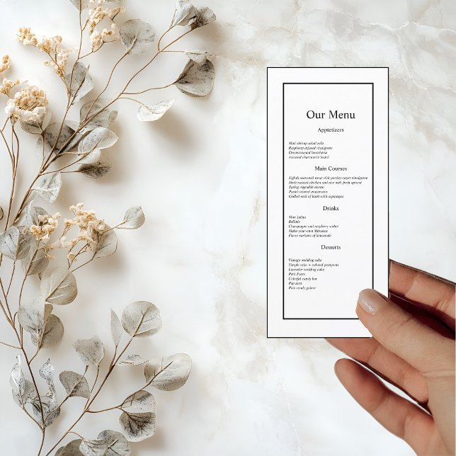 Modern minimalistisk vit på svarta Bröllop-middage Meny (Skapare uppladdad)