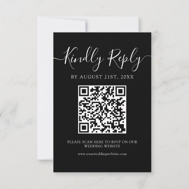 Modern minimalistisk vit skript QR-kod Bröllop OSA Kort (Framsida)
