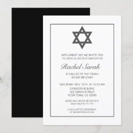 Modern minimalistisk vit svart Bat mitzvah Inbjudningar