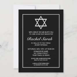 Modern minimalistisk vit svart Bat mitzvah Inbjudningar
