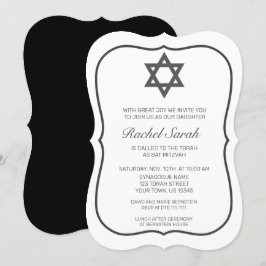 Modern minimalistisk vit svart Bat mitzvah Inbjudningar