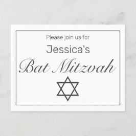 Modern minimalistisk vit svart Bat mitzvah Meddelande Vykort