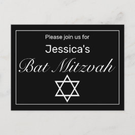Modern minimalistisk vit svart Bat mitzvah Meddelande Vykort