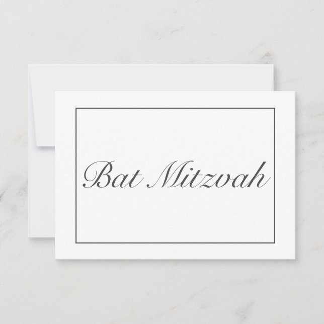 Modern minimalistisk vit svart Bat mitzvah OSA Kort (Framsida)