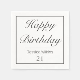 Modern minimalistisk vit svart Grattis på födelsed Pappersservett