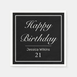 Modern minimalistisk vit svart Grattis på födelsed Pappersservett