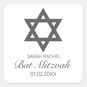 Modern minimalistisk vit svart Pub Bat mitzvah Fyrkantigt Klistermärke