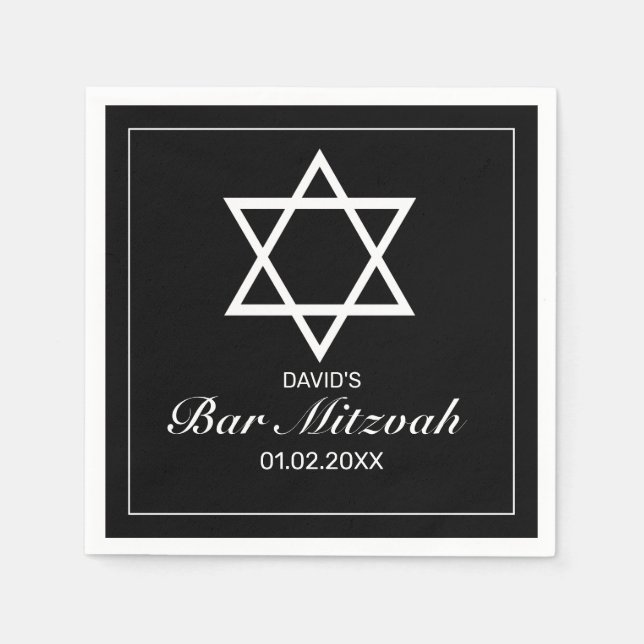 Modern minimalistisk vit svart Pub Bat mitzvah Pappersservett (Framsidan)