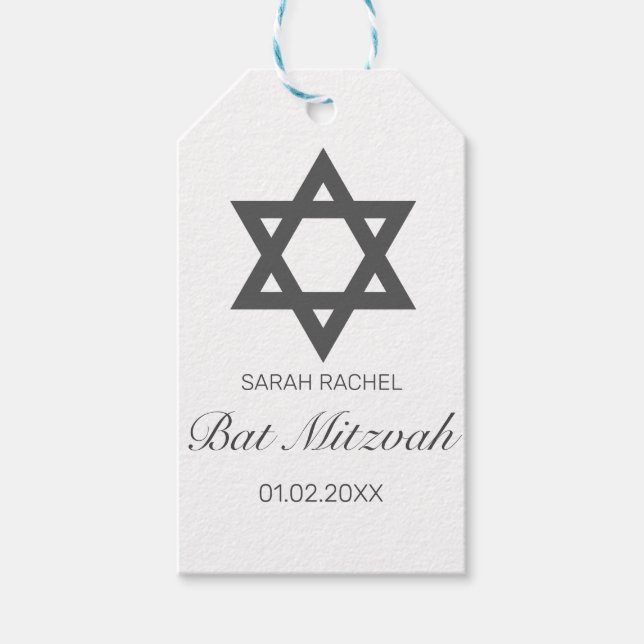 Modern minimalistisk vit svart Pub Bat mitzvah Presentetikett (Framsidan)