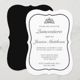 Modern minimalistisk vit svart quinceañera inbjudningar