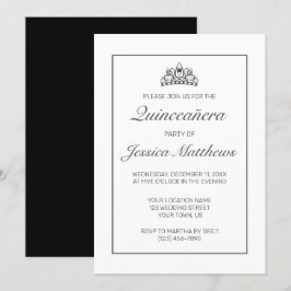 Modern minimalistisk vit svart quinceañera inbjudningar
