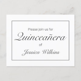 Modern minimalistisk vit svart quinceañera meddelande vykort