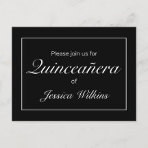 Modern minimalistisk vit svart quinceañera