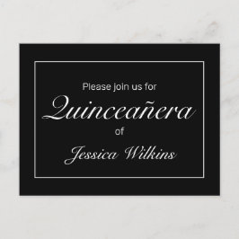 Modern minimalistisk vit svart quinceañera meddelande vykort