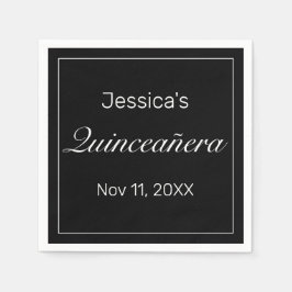 Modern minimalistisk vit svart quinceañera pappersservett