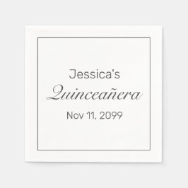 Modern minimalistisk vit svart quinceañera pappersservett