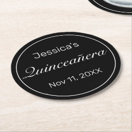 Modern minimalistisk vit svart quinceanera underlägg papper rund