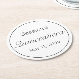Modern minimalistisk vit svart quinceanera underlägg papper rund