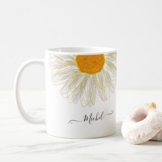 Modern minimalistisk Watercolol Chamomile Kaffemugg (Med munk)