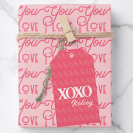 Modern minimalistisk XOXO-Rosa Valentines day Presentetikett