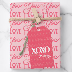 Modern minimalistisk XOXO-Rosa Valentines day Presentetikett