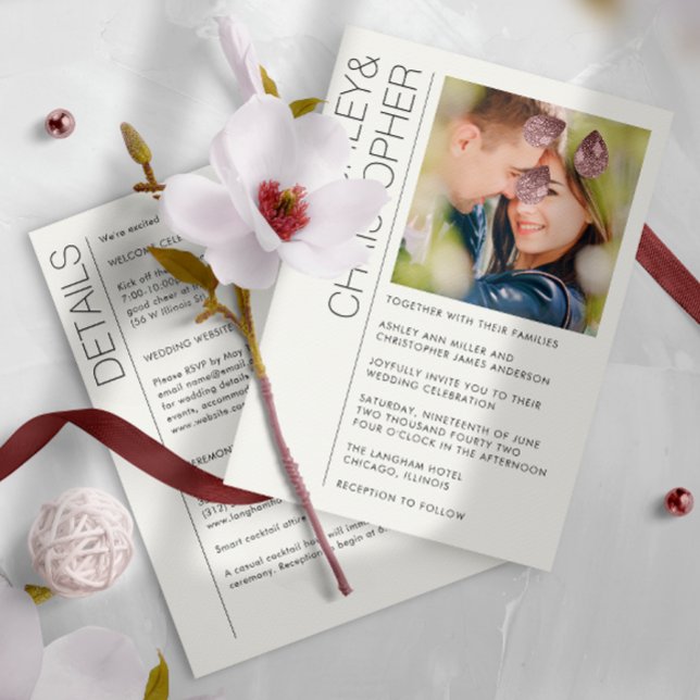 Modern, minimalistiskt, allt-i-ett-foto för Bröllo Inbjudningar (Skapare uppladdad)