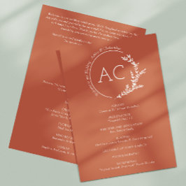 Modern minimalistiskt Foliage Copper Red Bröllop Program