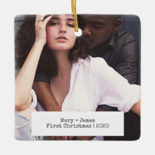 Modern minimalistiskt fotfoto för Bröllop i Kärlek Julgransprydnad Keramik