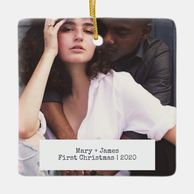 Modern minimalistiskt fotfoto för Bröllop i Kärlek Julgransprydnad Keramik (Framsida)