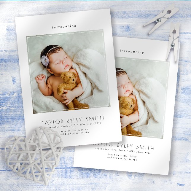 Modern, minimalistiskt foto-Baby födelse Meddelande (Skapare uppladdad)