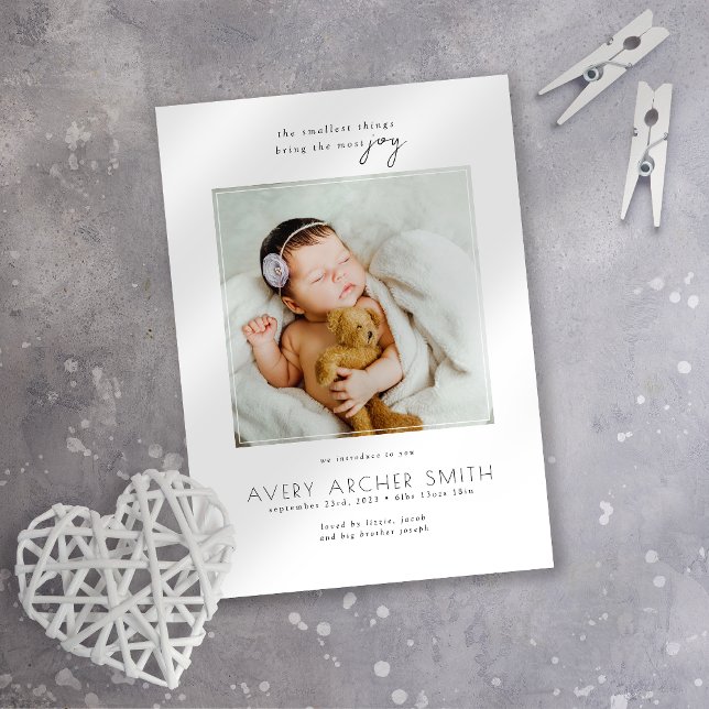 Modern, minimalistiskt foto-Baby födelse Meddelande (Skapare uppladdad)