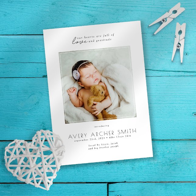 Modern, minimalistiskt foto-Baby födelse Meddelande (Skapare uppladdad)