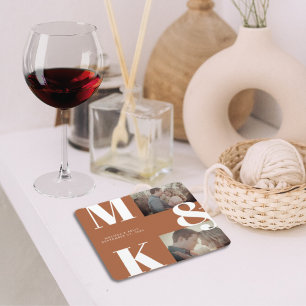 Modern, minimalistiskt foto Bröllop, djärvt monogr Underlägg Papper Kvadrat