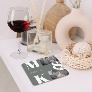 Modern, minimalistiskt foto Bröllop, djärvt monogr Underlägg Papper Kvadrat