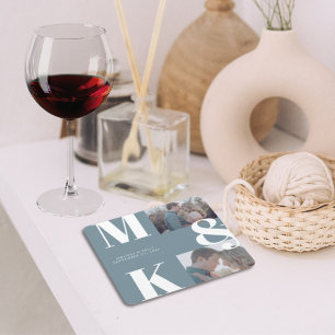Modern, minimalistiskt foto Bröllop, djärvt monogr Underlägg Papper Kvadrat