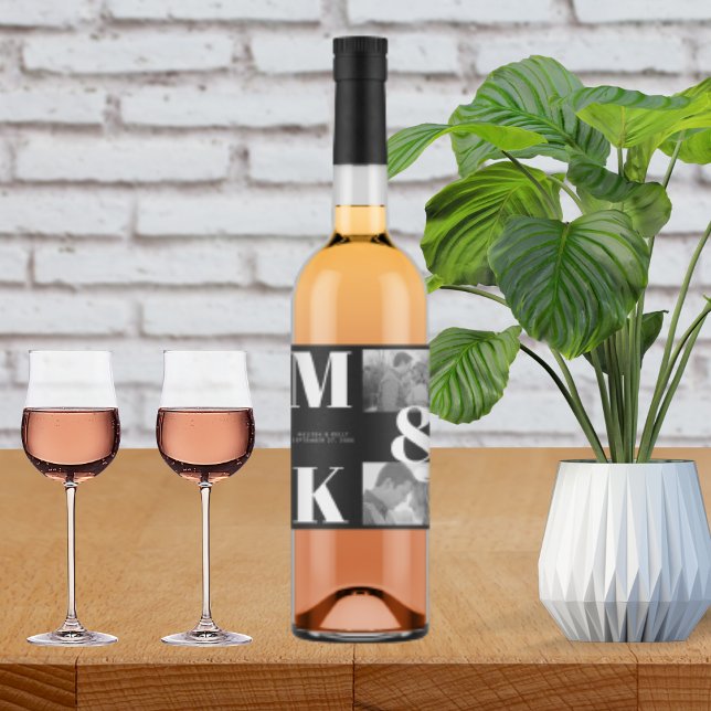 Modern, minimalistiskt foto Bröllop, djärvt monogr Vinflaska Etikett (Skapare uppladdad)
