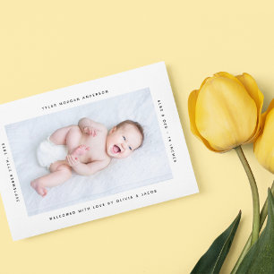 Modern, minimalistiskt foto-Nyfödd bebis födelse Meddelande