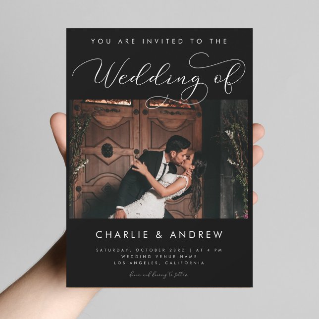 Modern, minimalistiskt foto Qr-kod, svart Bröllop Inbjudningar (Skapare uppladdad)