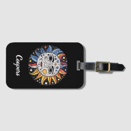 Modern minimalistiskt kelestial Sol Måne Monogram Bagagebricka